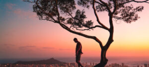 A man enjoying nature outside at night