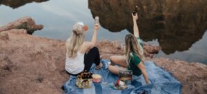 Girls taking photo of wonders of Red Rock Canyon